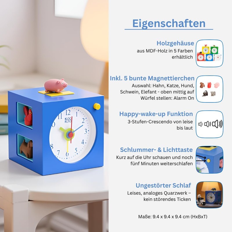 KOOKOO KidsAlarm blue, alarm clock for children including 5 farm