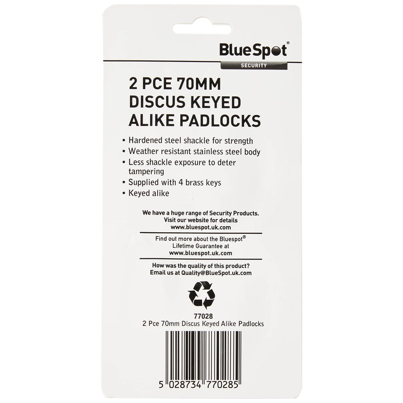 Fort Knox 77028 70 mm Discus Keyed Alike Padlocks, Silver