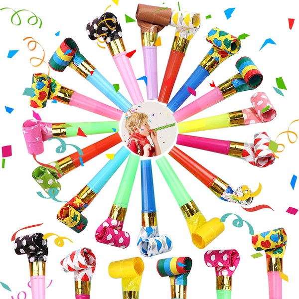 20 PCS Colourful Party Blowers Whistles, Colourful Loot Filler Noise Toy, Blowers Noisemakers, Party Noise Generator, Party Supplies for Birthday Party, Anniversary, Graduation, Wedding, Christmas