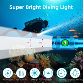 WINDFIRE Scuba Diving Light, Super Bright 5000 Lumens Scuba Diving Flashlight 3 Modes with Power Indicator, Professional IP68 Waterproof Underwater Flashlight, Rechargeable Safety Dive Torch