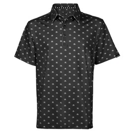 Tattoo Golf Mens Black Micro Skull Cool-Stretch Golf Shirt in Large