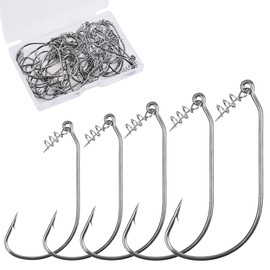 Swimbait Hooks, 40pcs Twist Lock Fishing Worm Hooks with Centering Pin Spring Weedless Hook for Soft Plastic Lures Baits Bass Fishing Saltwater Freshwater 1/0 2/0 3/0 4/0 5/0