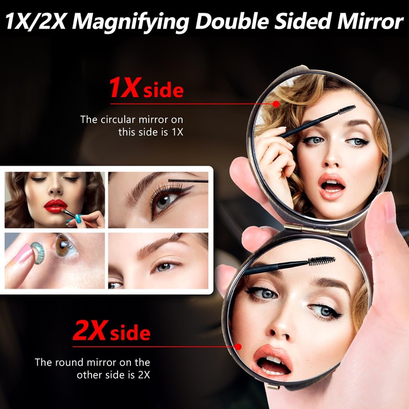 Wooden Surface Metal Frame Round Travel Mirror