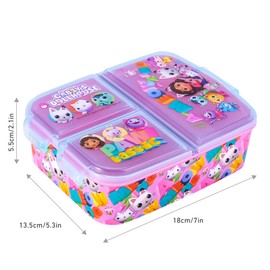 Zawadi Global Gabby's Dollhouse Kids Childrens Multi Compartment Rectangular School Travel Lunch Food Box Sandwich Bento Container, BPA Free