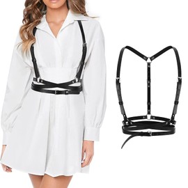 Women's Punk Vest Belt, Punk Leather Body Chain Harness, Punk Waist Belt, Women's Body Chest Punk Waist Belt Adjustable, Black Fashion Chain Belt Women Gothic Waist Belt for Women, black