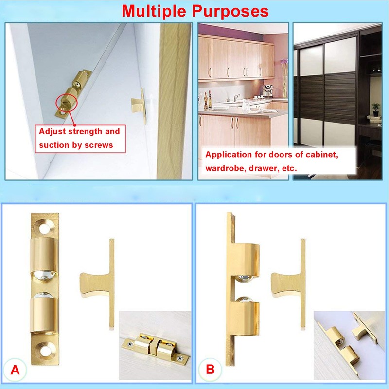 LOOTICH Brass Door Double Ball Tension Catches 42mm for Cabinet