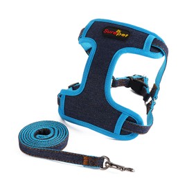 Harness, Leashe, Soft, Pet Supplies, Dog Harness, Vest Harness, Dog Harness, Dog Harness, Dog Harness, Pulling Prevention, Collar, Training, Walking, Lead Set, Breathable, Adjustable, Denim Fabric,