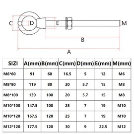 Pack of 5 Eye Bolts Long, 316 Stainless Steel Eye Bolt, M10 Eye Bolts, Closed Screw Corrosion Resistant, Threaded Rod Eye Bolt for Mounting and Suspension (M10 x 100)