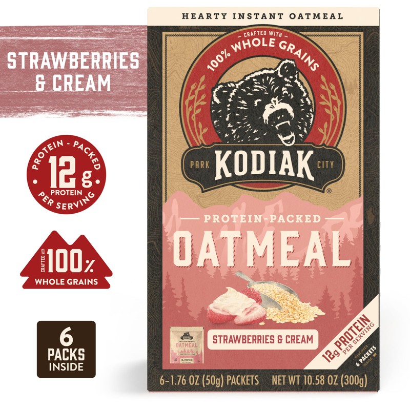 Kodiak Cakes Strawberries & Cream Oatmeal Packets (Pack of 6)