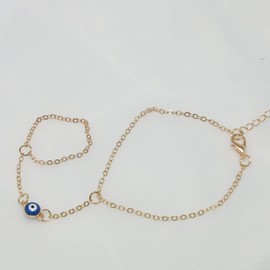 Yienate Fashion Gold Evil Eye Bracelet Finger Chain Hand Harness Exquisite Blue Evil Eye Slave Bracelet Jewellery for Women and Girls, Metal