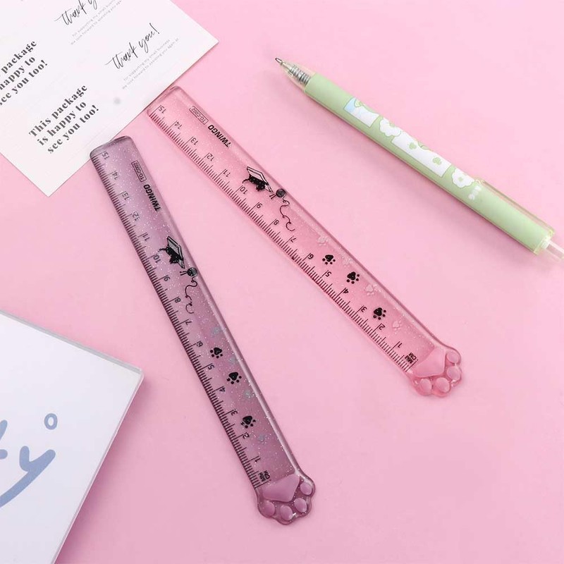 15CM Pink Cats Claw Straight Rulers, Plastic Measuring Tool Kawaii