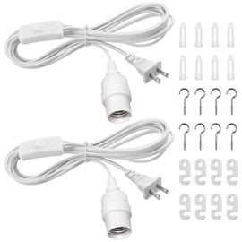 DiCUNO Hanging Lantern Extension Cord Cable, E26 Pendant Light Socket On Off Inline Cord Switch Control Lamp, Switch Close to Polarized Plug, 13 Feet, White, 2-Pack