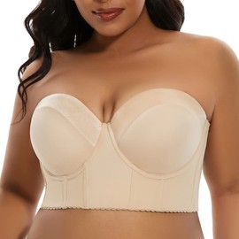 SEA BBOT Longline Strapless Bra for Women Full Coverage Underwire Seamless Corset Bras Light Beige 34C