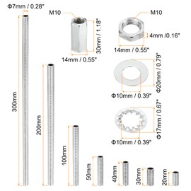 PATIKIL M10 Thread 7 Size Lamp Pipe Kit with Lock Nuts Washers, Fasteners Assortment Hardware for Chandelier Ceiling Light DIY, Zinc Plating