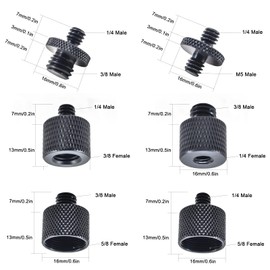 Monitor-Thread-Adapter Tripod Adapter - 6 Pcs Mic Stand Adapter Set, 3/8 to 1/4 Adapter and 3/8 to 5/8 Female/Male Screw Adapters for Tripods, Camera, Microphone Stand, Speakers, Monitor