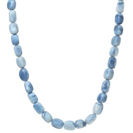 ELEDORO Genuine Blue Opal Necklace for Women Made of 925 Silver Gold-Plated Lobster Claw Clasp 48 cm Plus 5 cm Long, Genuine blue opal from Africa (colour treated), blue opal