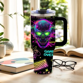 DUUV Gifts for Gamers, Gaming Gifts Tumbler for Men, Birthday Gaming Room Decor, Chrismas Cool Gamer Gift for Teen Boys, 40 Oz Tumbler with Handle Christmas Gift Black
