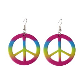 Acrylic Hot Pink Hippie Peace Sign Dangle Earrings Retro Neon Love Peace Earrings 60s 70s 80s Women Ladies Party Jewelry Costume Accessories-colorful