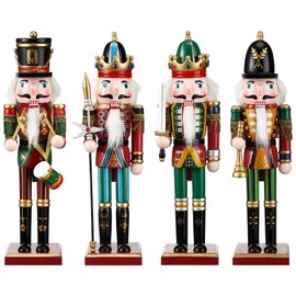 Suzile 4PCS 12 inch Christmas Nutcrackers Ornaments Set Nutcracker Figures Holiday Party Tabletop Christmas Decor Nutcracker Soldier Figure Decoration Crafts Art for Christmas Decor