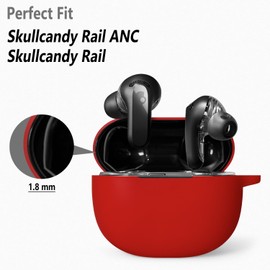 Geiomoo Silicone Case for Skullcandy Rail, Skullcandy Rail ANC, Protective Cover with Carabiner (Red)
