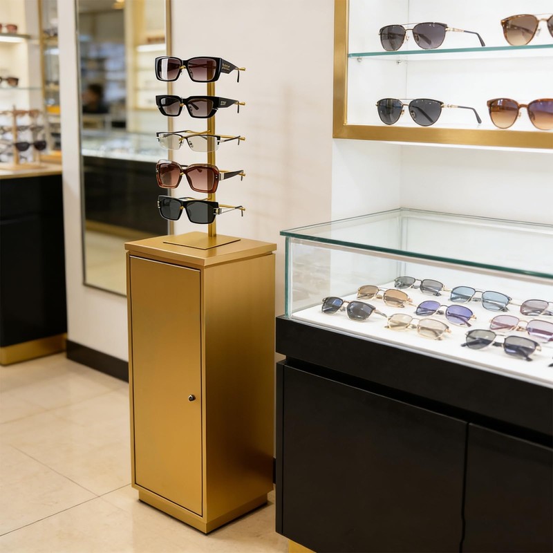 KMtilsh 3-Tier sunglass display stand Removable sunglass organizer Gold