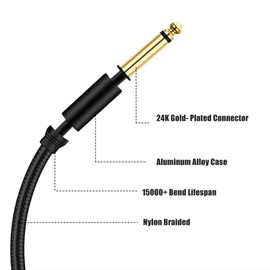 belipro Guitar 3Ft Instrument Cable 1/4 Inch to 1/4 inch TS Straight Male to Male 6.35mm Mono Jack with Alloy Connector and Nylon Braid.