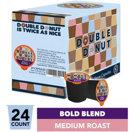 Double Donut Coffee Double Donut Medium Dark Roast Coffee Pods, Bold Blend Coffee, Single Serve Coffee For Keurig K Cups Machines, Dark Roast Coffee in Recyclable Pods, Hot or Iced Coffee, 24 Count