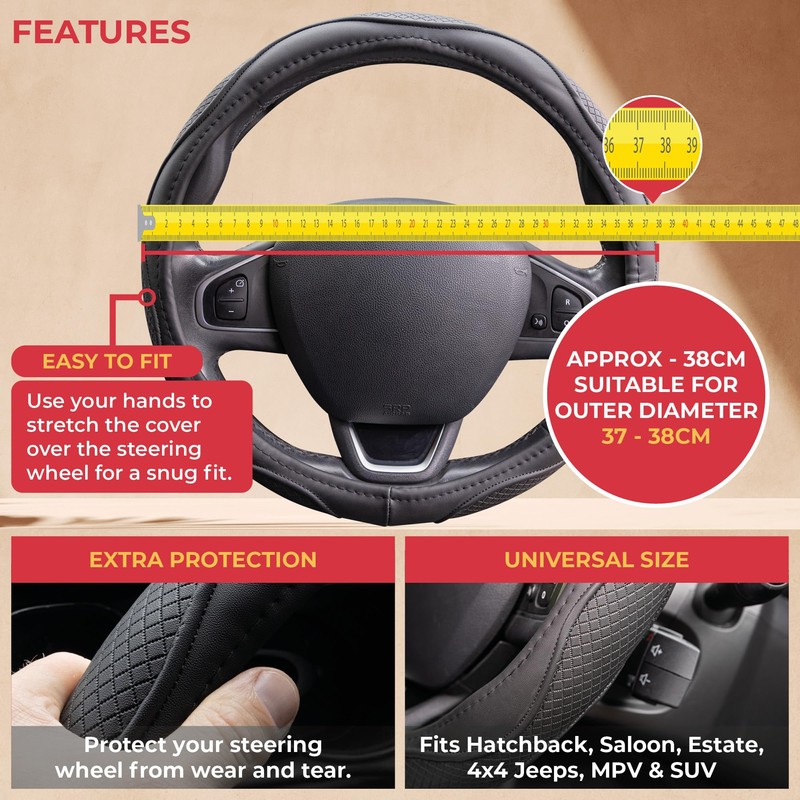 GADLANE Microfibre Leather Steering Wheel Cover Universal Soft Anti-Slip Breathable