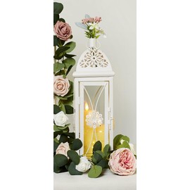 VADCAD Lantern Decorative Indoor & Outdoor, 17.7” Large Candle Lanterns with Clear Glass, Vintage Metal Hanging Candle Holders Farmhouse Shelf Wedding Front Porch Patio Décor, Christmas Decorations