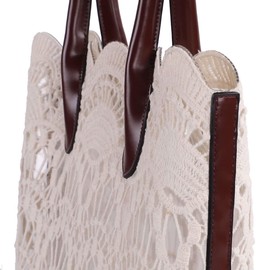 Women Lace Tote Vintage Solid Clear Bag Handbag with Off-White Cotton Lace Fabric