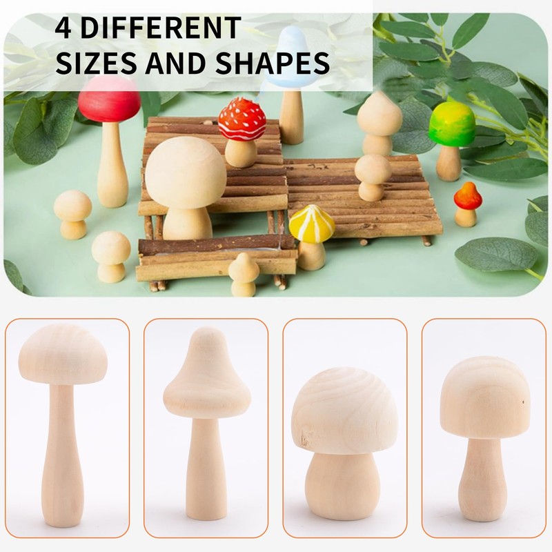 Yocdunm 10 Pieces Big Sizes Unfinished Wooden Mushroom Unpainted Wooden