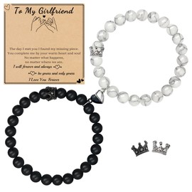 Sistble Gifts for Girlfriend, Boyfriend And Girlfriend Birthday Gifts Bracelet Matching Bracelets for Couple Crown Heart White Black Bead Bracelet Bf Gf 1st Anniversary Christmas Gift Jewelry