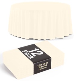 12 Pack Ivory Plastic Table Cloth - 120 Inch Round Disposable Tablecloth For Parties - Round Tablecloth - Disposable Table Cloths For Parties - Plastic Table Cover For Picnics, Formal Events
