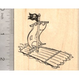 Pirate Raft Rubber Stamp, with Jolly Roger