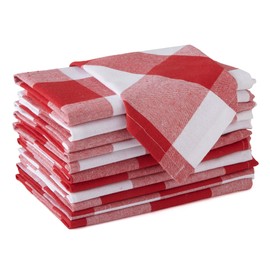 Encasa Cotton Cloth Napkins Set of 12 | Buffalo Red Checks | Size 17x17 in | Machine Washable