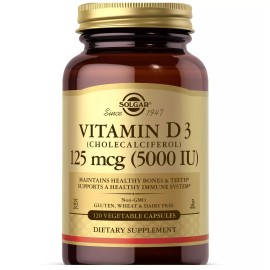 Solgar Vitamin D3 5000 IU 125mcg Vegetable Capsules 120 Count for Healthy Bones