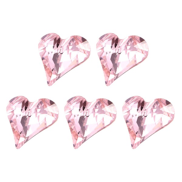 MECCANIXITY 5 Pcs 3D Heart Pink Nail Rhinestones 12x13mm K9