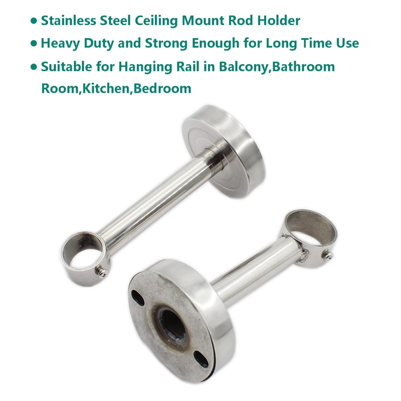 2 Pack Ceiling Mount Bracket, Stainless Steel Wardrobe Pipe Bracket