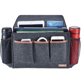 Zafit Bedside Caddy, Large Size Storage Organizer with 8 Pockets - Holds Magazines, Remotes, Phone (13.4'' x 18.1'', Dark Grey)