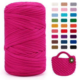 JeogYong T-Shirt Yarn, 400g/131 Yards Elastic Fabric Crochet Cloth T Shirt Yarn, Thick Hand Knitting Yarn for Crocheting Bags/Baskets/Rugs, Home Decor, DIY Crafts (Rose Red)