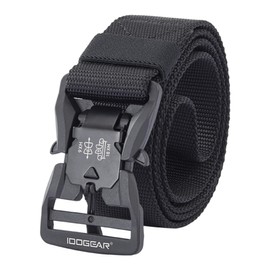 IDOGEAR Tactical Belt with Magnetic Quick-Release Buckle Military Style 1.5” Nylon Belt Loop and Hook Tail Fixation (Black, Large)