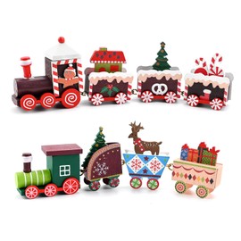 Bekecidi 2 Sets Christmas Wooden Train Decorations, Four-section Small Train Christmas Ornament for Children's Gift, Window Festive Scene Decoration Christmas Party Decoration Home Decor (Style 1)