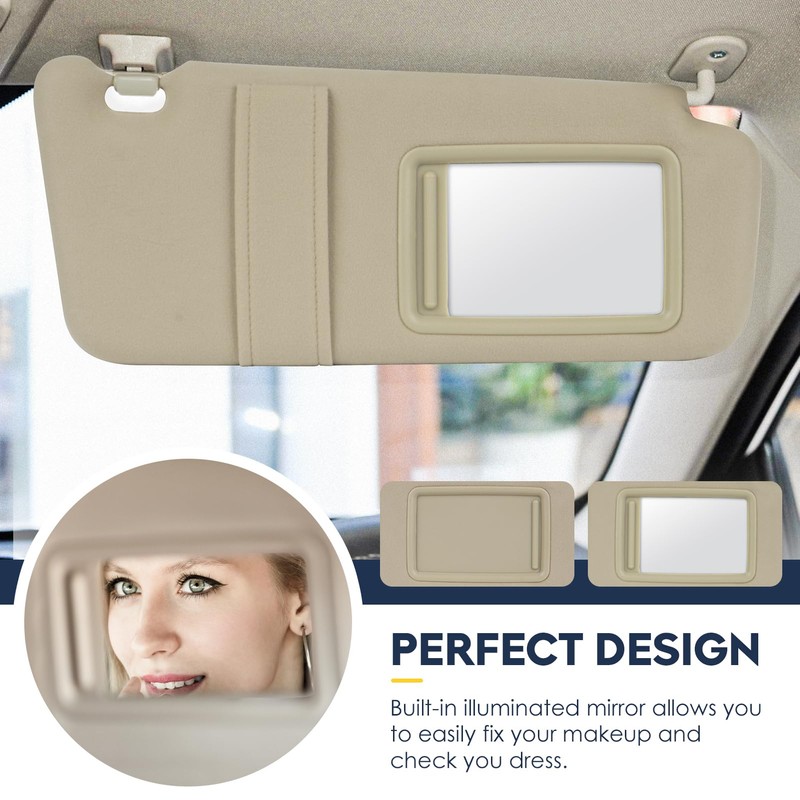 Right Passenger Side Sun Visor with Light Fit for Toyota