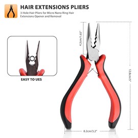 AIVEKE Hair Extensions Pliers - 3-Hole Hair Pliers Professional Hair Extensions Tool for Micro Nano Ring Hair Extensions Opener and Removal