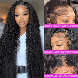 FYKD Deep Wave Lace Front Wigs Human Hair 13x6 HD Transparent Lace Front Wigs Human Hair 200% Density Deep Curly Human Hair Wig Pre Plucked Deep Wave Frontal Wigs Natural Color 26 Inch