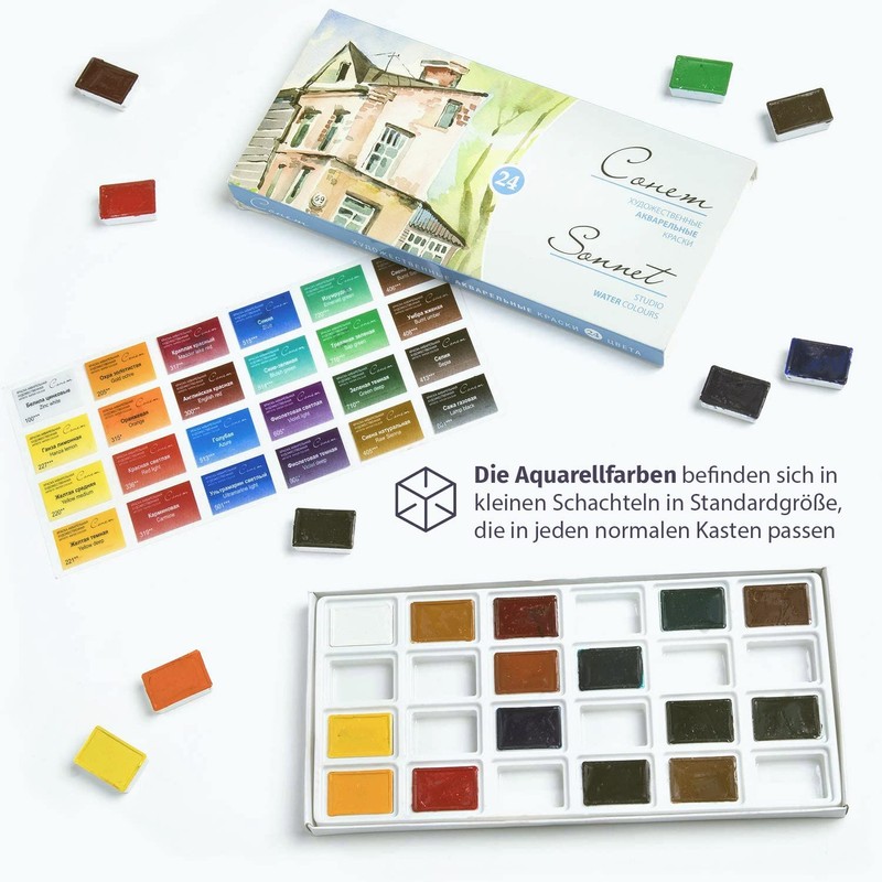 Sonnet Watercolour Paint Set, Box of 24 Vivid Studio Watercolour