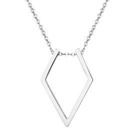 JewelryWe Berg Ring Holder Necklace Women's Stainless Steel Open Rhombus Mountain Pendant Magic Ring Holder Chain Wedding Engagement Anniversary Jewellery Gift for Wife Nurse Doctors, Stainless Steel