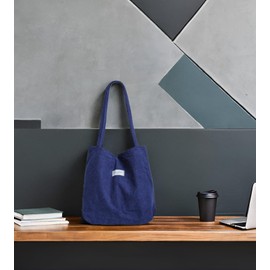 Florence Happy @ England Cambridge ElChic-Thicken Corduroy Tote Bag with zipper-Stylish, Durable, and Waterproof! (Cloud Burst, L)