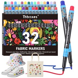 Thboxes 32 Textile Pens Machine Washable Permanent Textile Paint Machine Washable Fabric Colouring Pens Washable for T-Shirts Fabric Bags Textiles Canvas Shoes Hats Textile Markers Adults