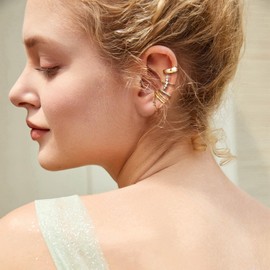 Gold Ear Cuff Earrings for Women Non Piercing 14K Gold Plated Cuff Earrings Set Cubic Zirconia Ears Clip Jewelry on Cartilage Dainty Fake Earring